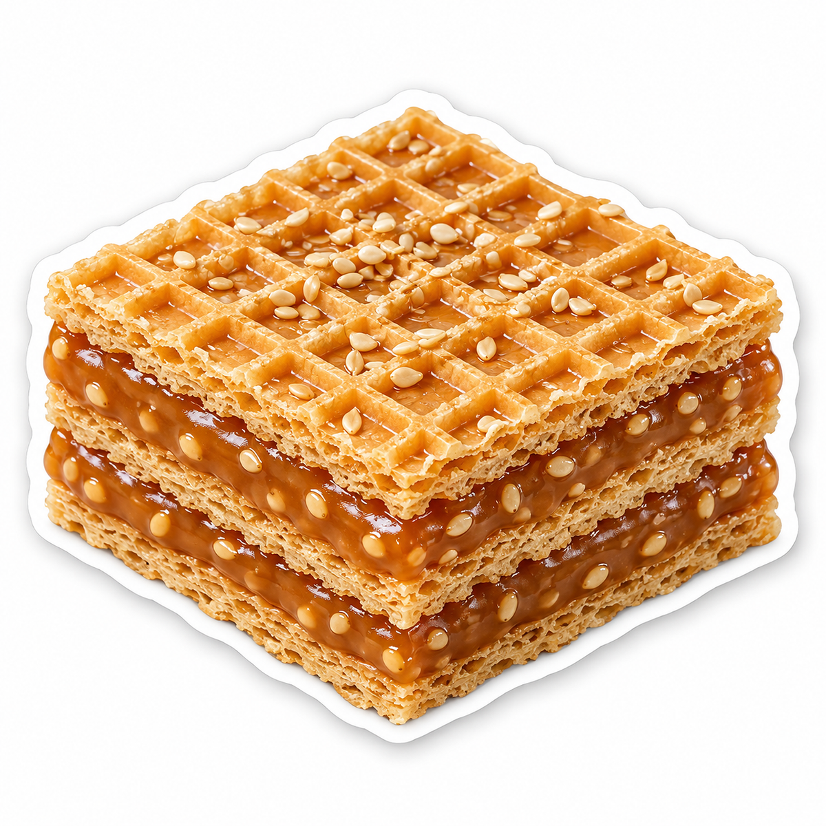 Layered Golden Wafer Square with Caramel Nuts Vinyl Decal Stickers