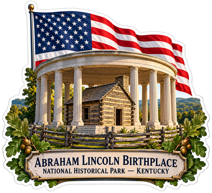 US Flag Log Cabin under Columned Memorial Vinyl Decal Stickers