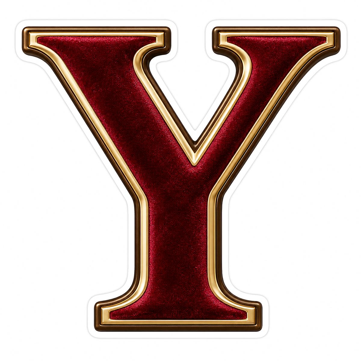 Burgundy Velvet Gold Trim Letter Y Vinyl Decal Stickers