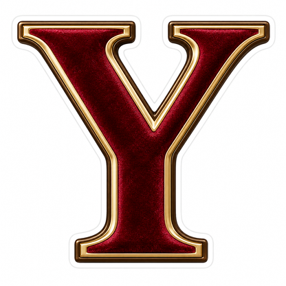 Burgundy Velvet Gold Trim Letter Y Vinyl Decal Stickers