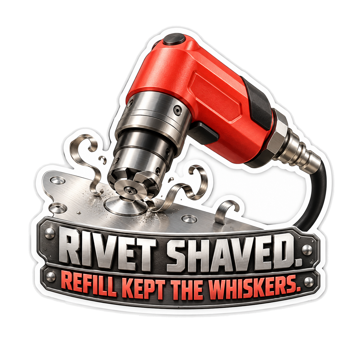 Red Rivet Shaver and Metal Curls Quote Art Vinyl Decal Stickers