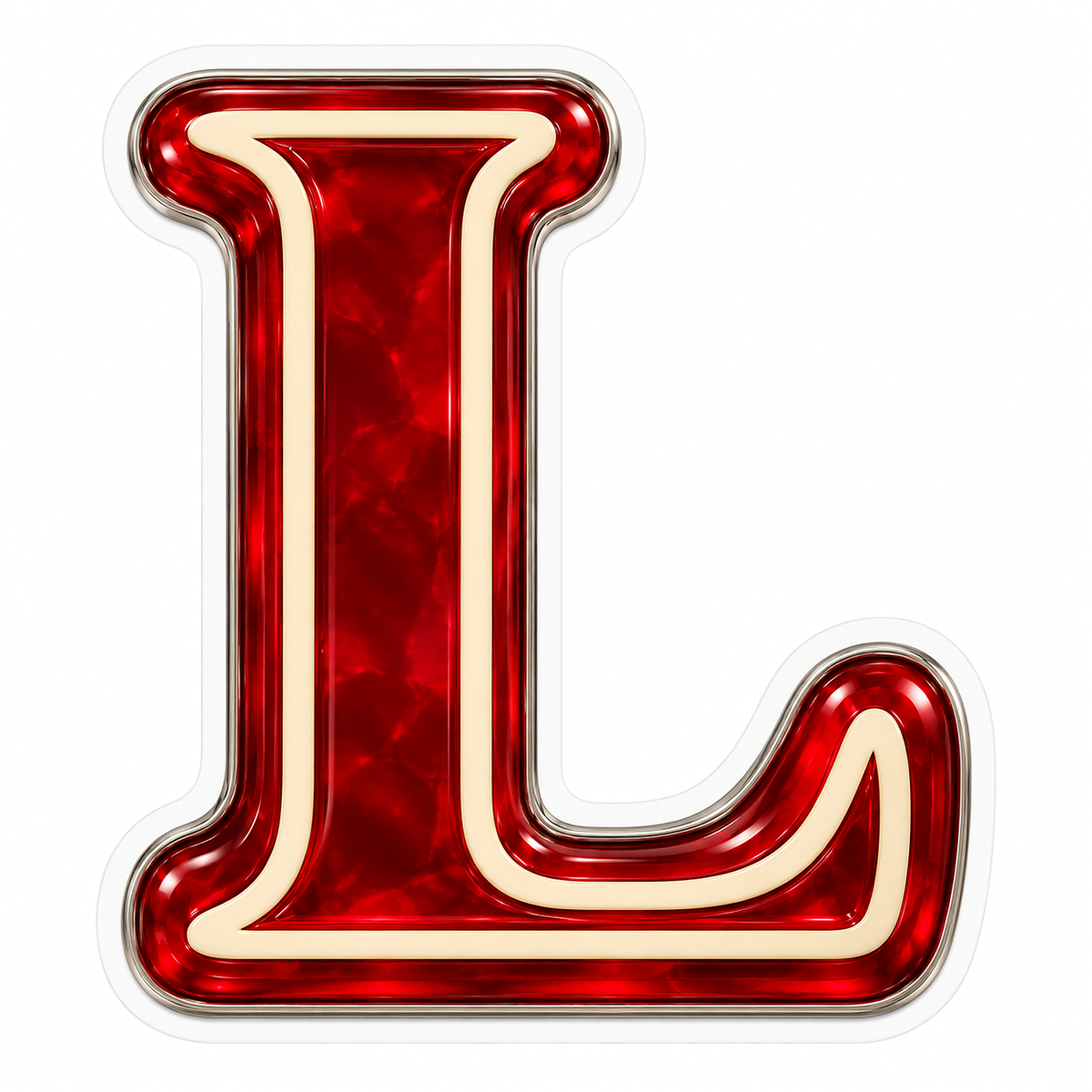 Ruby Marbled Serif Letter L with Ivory Trim Vinyl Decal Stickers