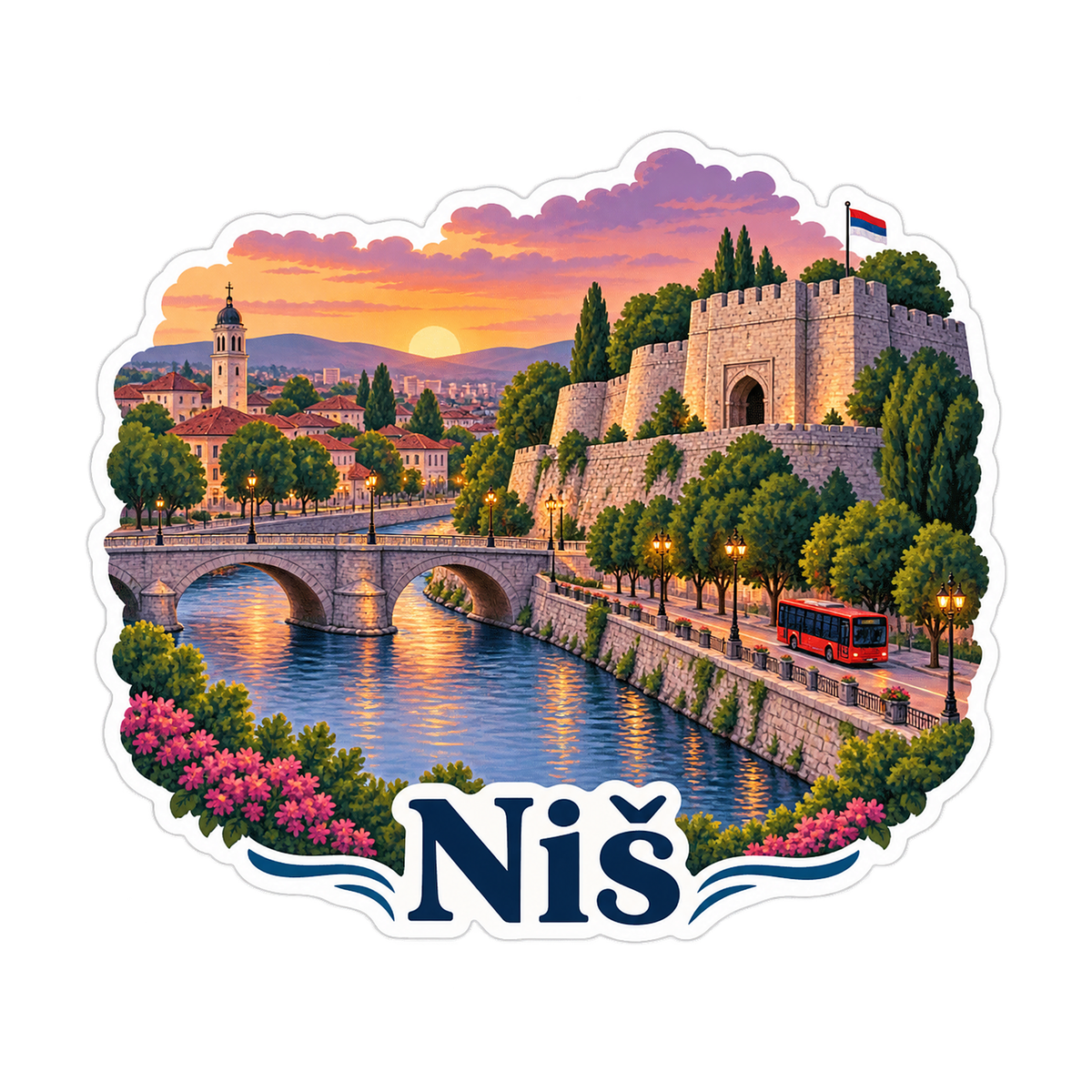 Nis River Fortress at Sunset Art Vinyl Decal Stickers