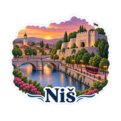 Nis River Fortress at Sunset Art Vinyl Decal Stickers