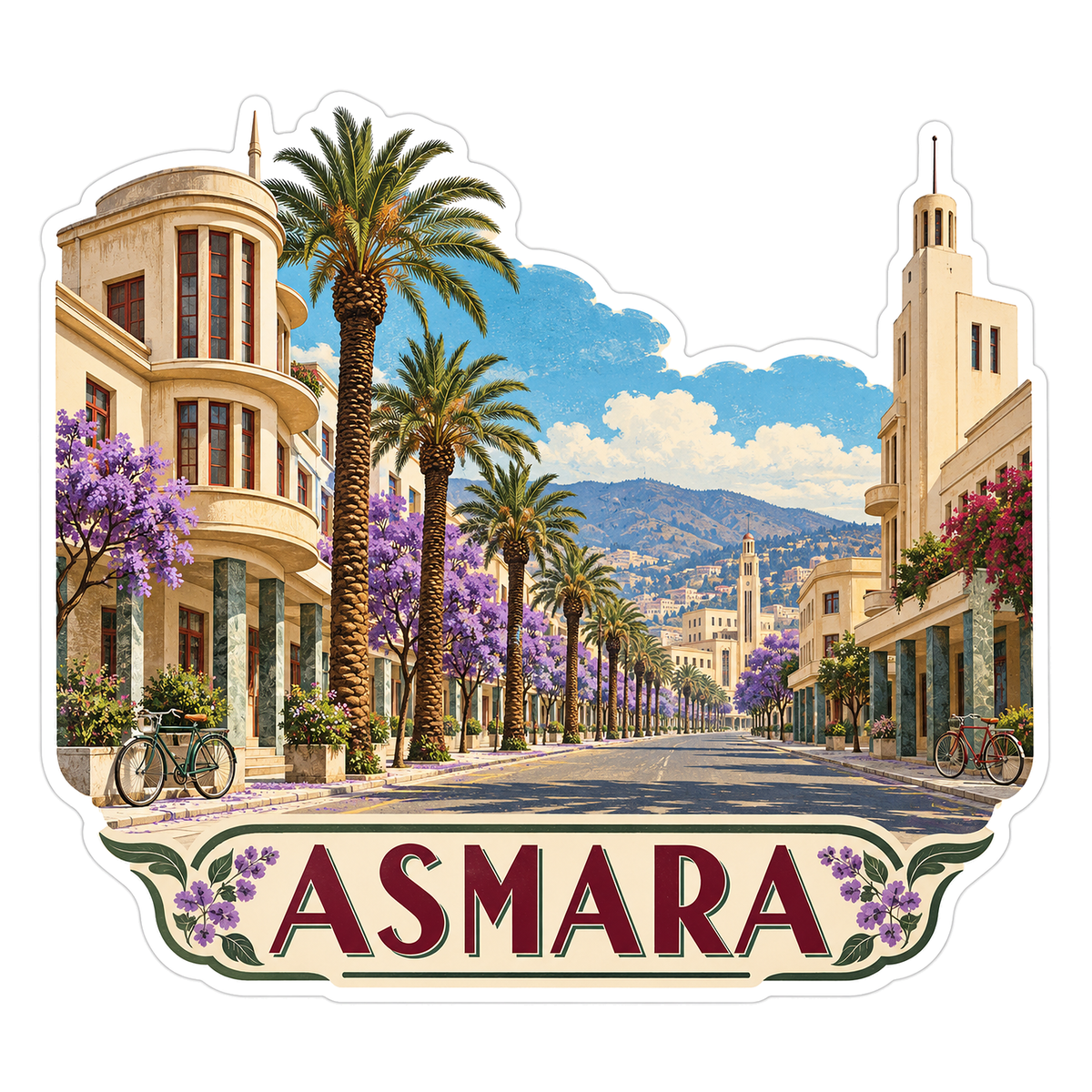 Asmara Palm Lined Avenue Art Vinyl Decal Stickers
