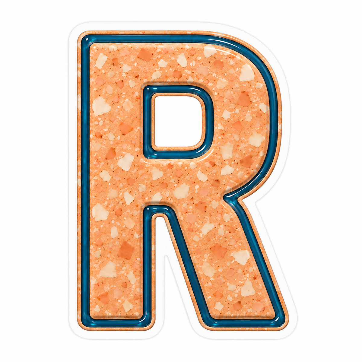 Apricot Teal Border Capital Letter R Art Vinyl Decal Stickers