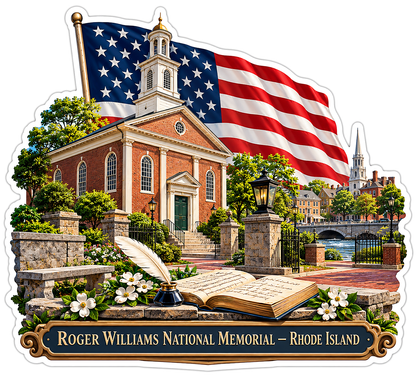 US Flag Brick Chapel and Open Book Scene Vinyl Decal Stickers