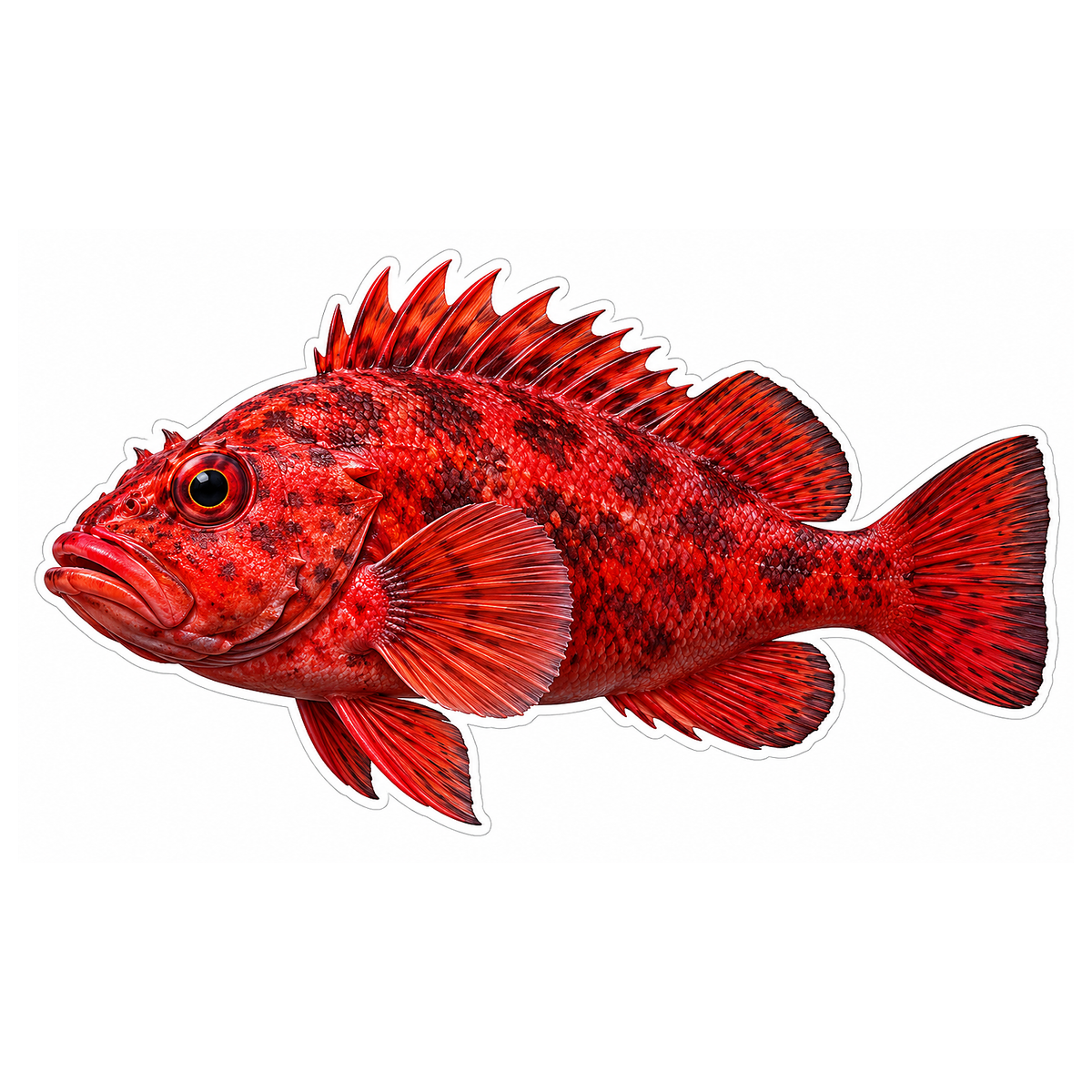 Vivid Red Spiny Fish with Dark Blotches Art Vinyl Decal Stickers