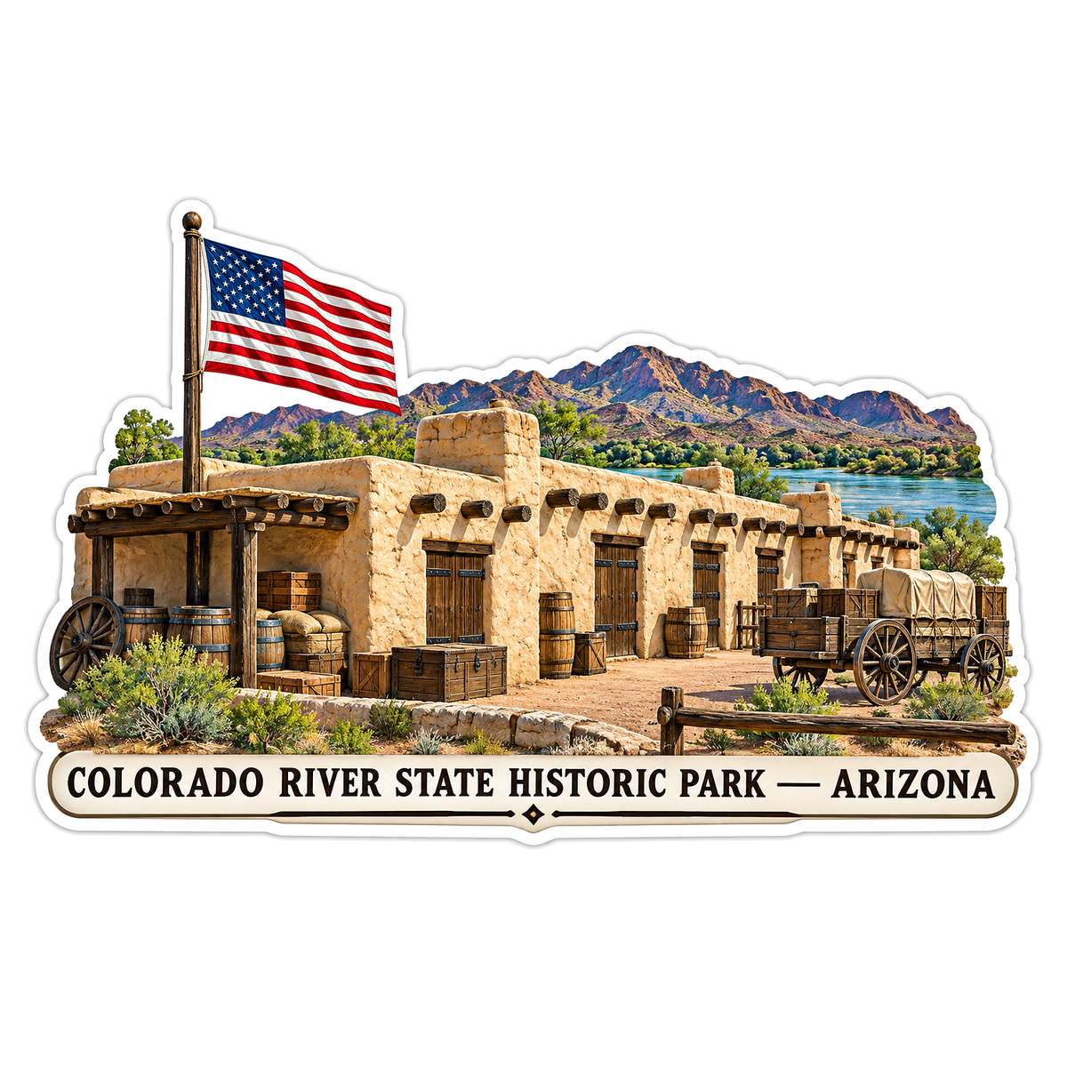 Colorado River Historic Park Flag Scene Vinyl Decal Stickers