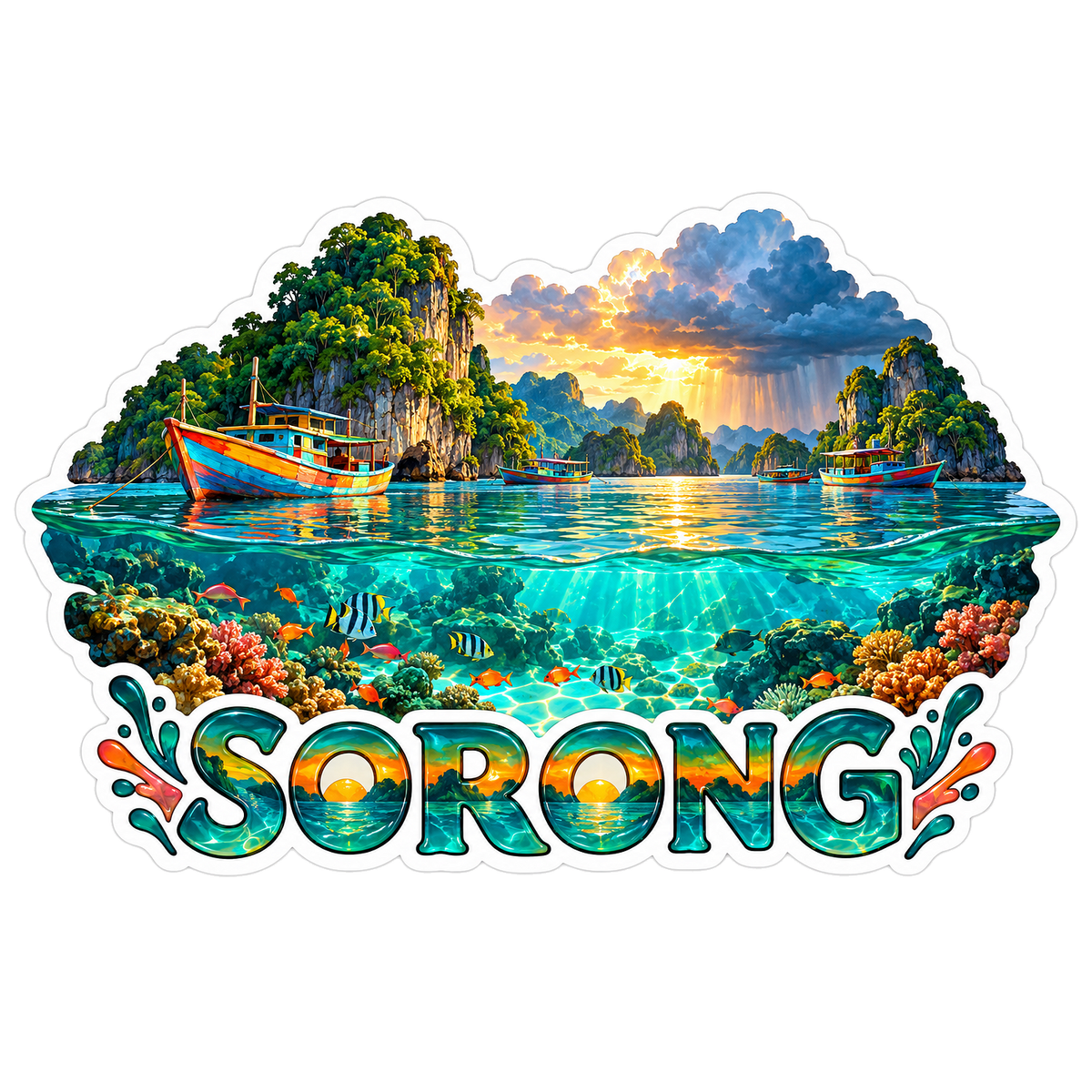 Sorong Tropical Harbor Coral Reef Scene Vinyl Decal Stickers