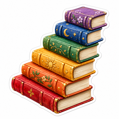 Rainbow Miniature Book Stack with Gold Art Vinyl Decal Stickers