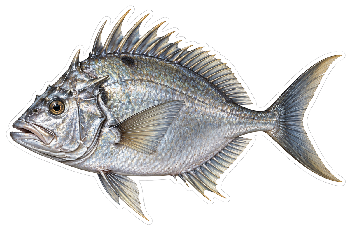 Silver Fish with Angular Head and Spines Art Vinyl Decal Stickers
