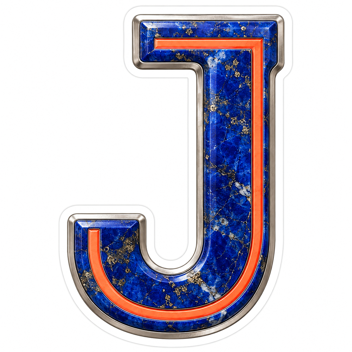 Blue Gold Stone Letter J with Coral Line Art Vinyl Decal Stickers