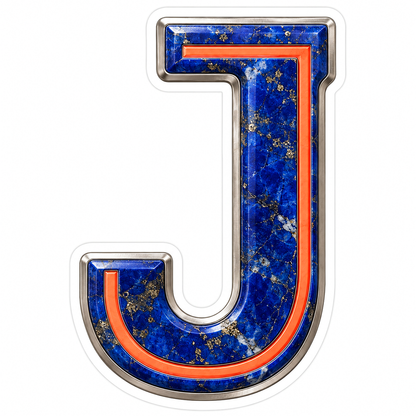 Blue Gold Stone Letter J with Coral Line Art Vinyl Decal Stickers