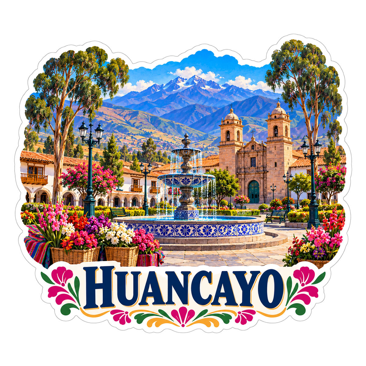 Huancayo Mountain Plaza Flower Art Vinyl Decal Stickers