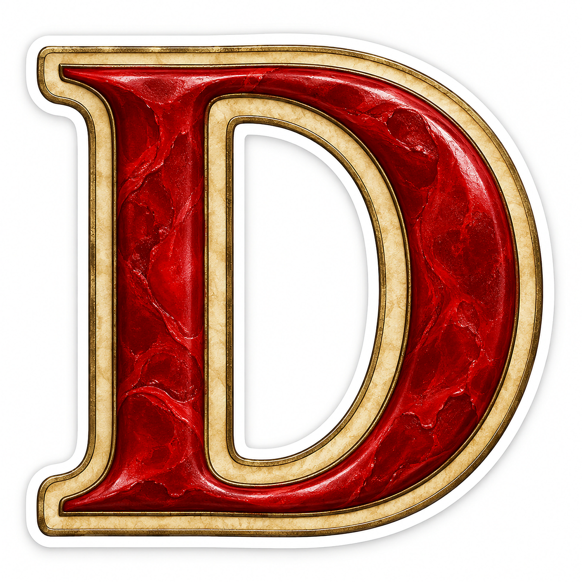 Scarlet Wax Texture Gold Border Letter D Vinyl Decal Stickers