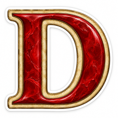 Scarlet Wax Texture Gold Border Letter D Vinyl Decal Stickers