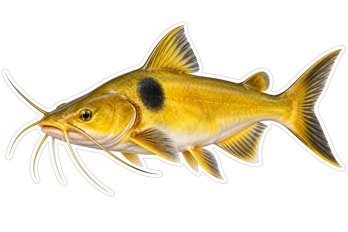 Yellow Sun Catfish with Dark Shoulder Spot Vinyl Decal Stickers