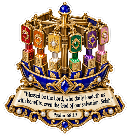 Rainbow Sun Emblem Carousel with Psalm Scroll Vinyl Decal Stickers