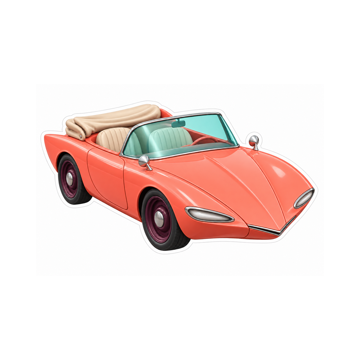 Coral Convertible Roadster Art Vinyl Decal Stickers