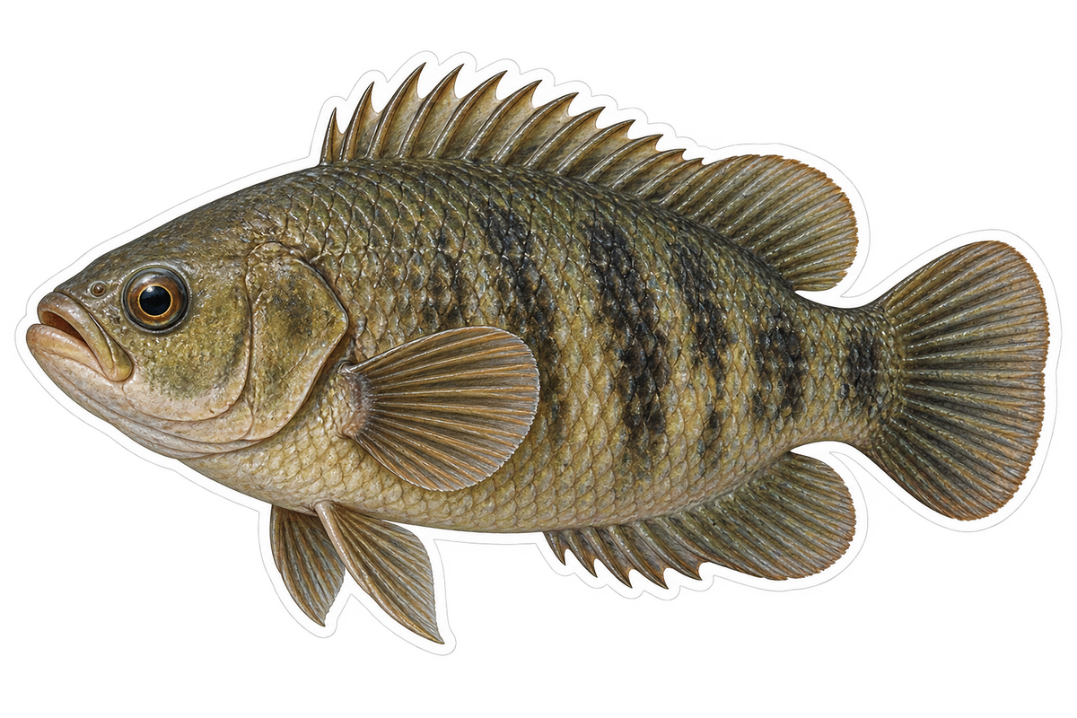Olive Striped Perch Fish Art Vinyl Decal Stickers