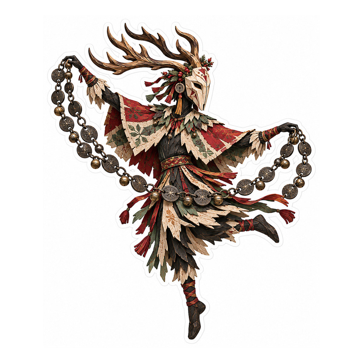 Antler Mask Dancer Holding Bell Garland Art Vinyl Decal Stickers