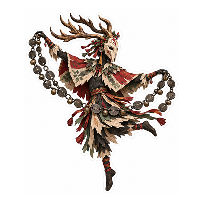Antler Mask Dancer Holding Bell Garland Art Vinyl Decal Stickers