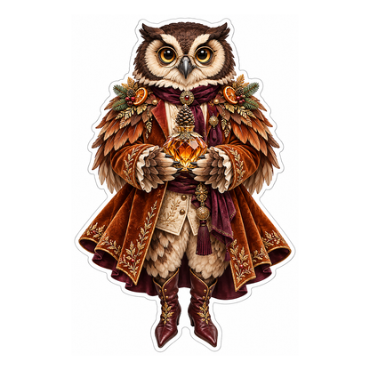 Brown Cape Owl Holding Amber Gem Vinyl Decal Stickers