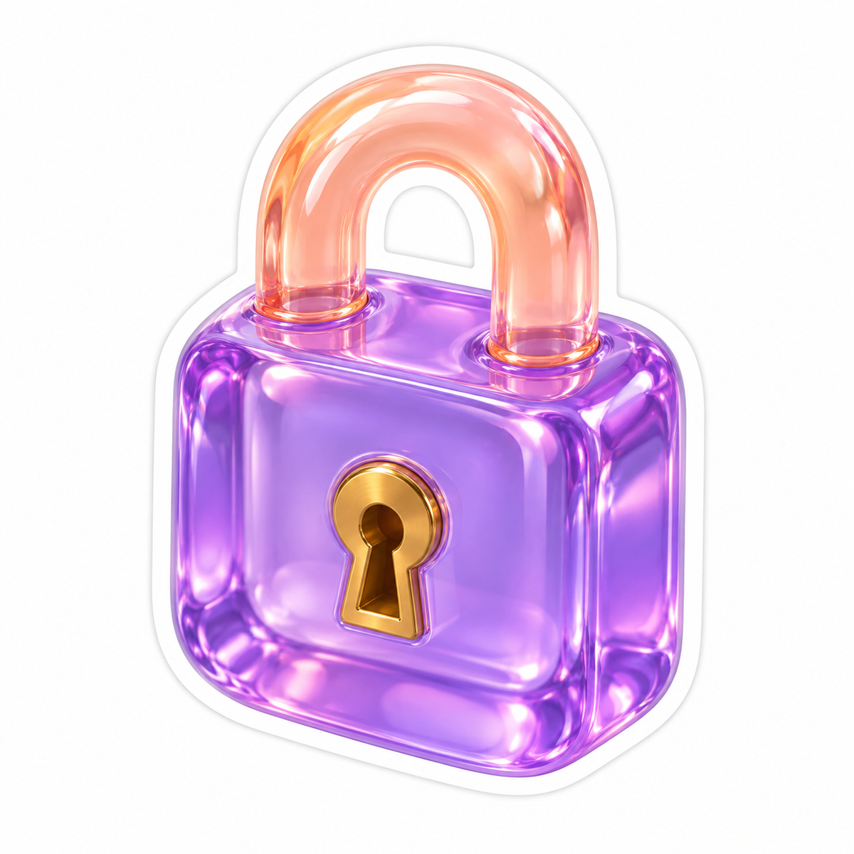 Purple Glass Padlock with Peach Shackle Vinyl Decal Stickers