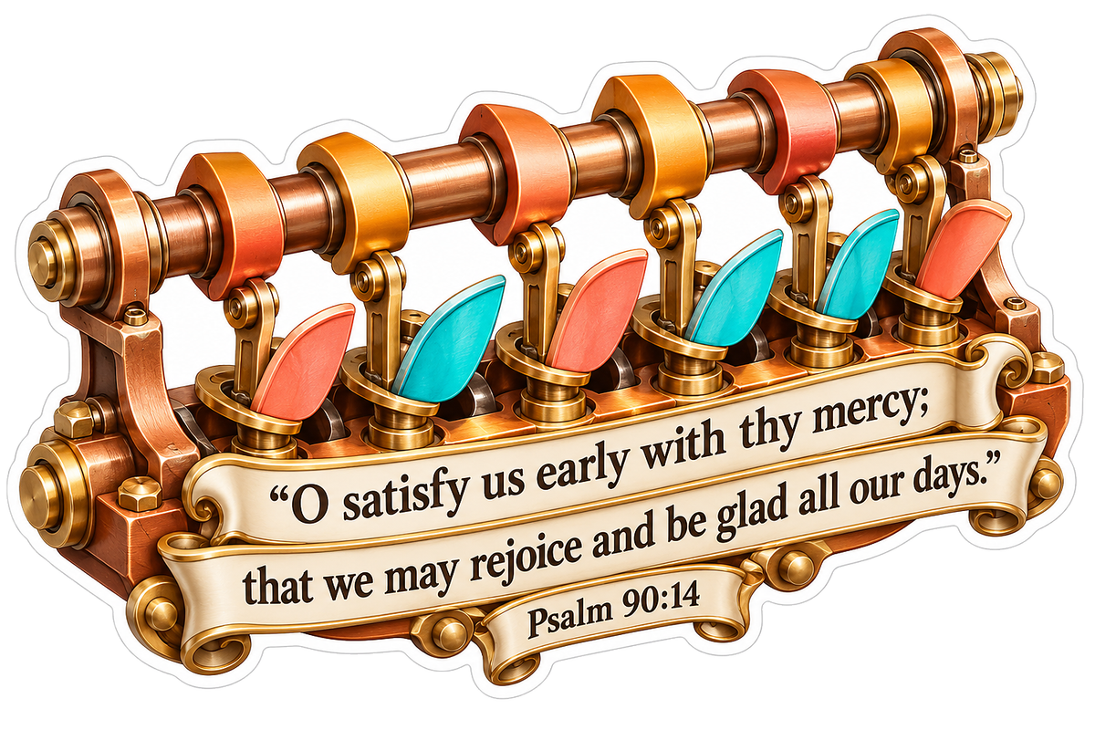 Brass Row of Teal Coral Valves and Psalm Scroll Vinyl Decal Stickers