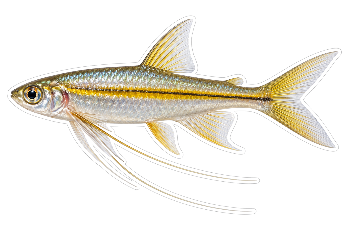 Silver Fish with Gold Line and Trailing Fins Art Vinyl Decal Stickers