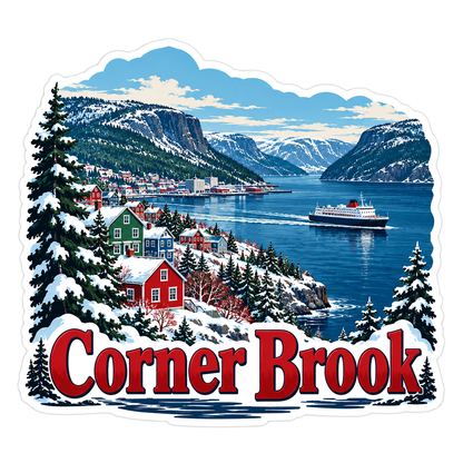 Corner Brook Snowy Harbor Mountains Art Vinyl Decal Stickers