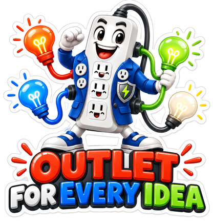 Power Strip Character with Colorful Lightbulbs Vinyl Decal Stickers