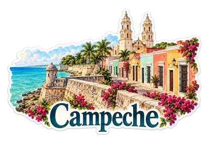 Campeche Colorful Coastal Walls and Cathedral Vinyl Decal Stickers