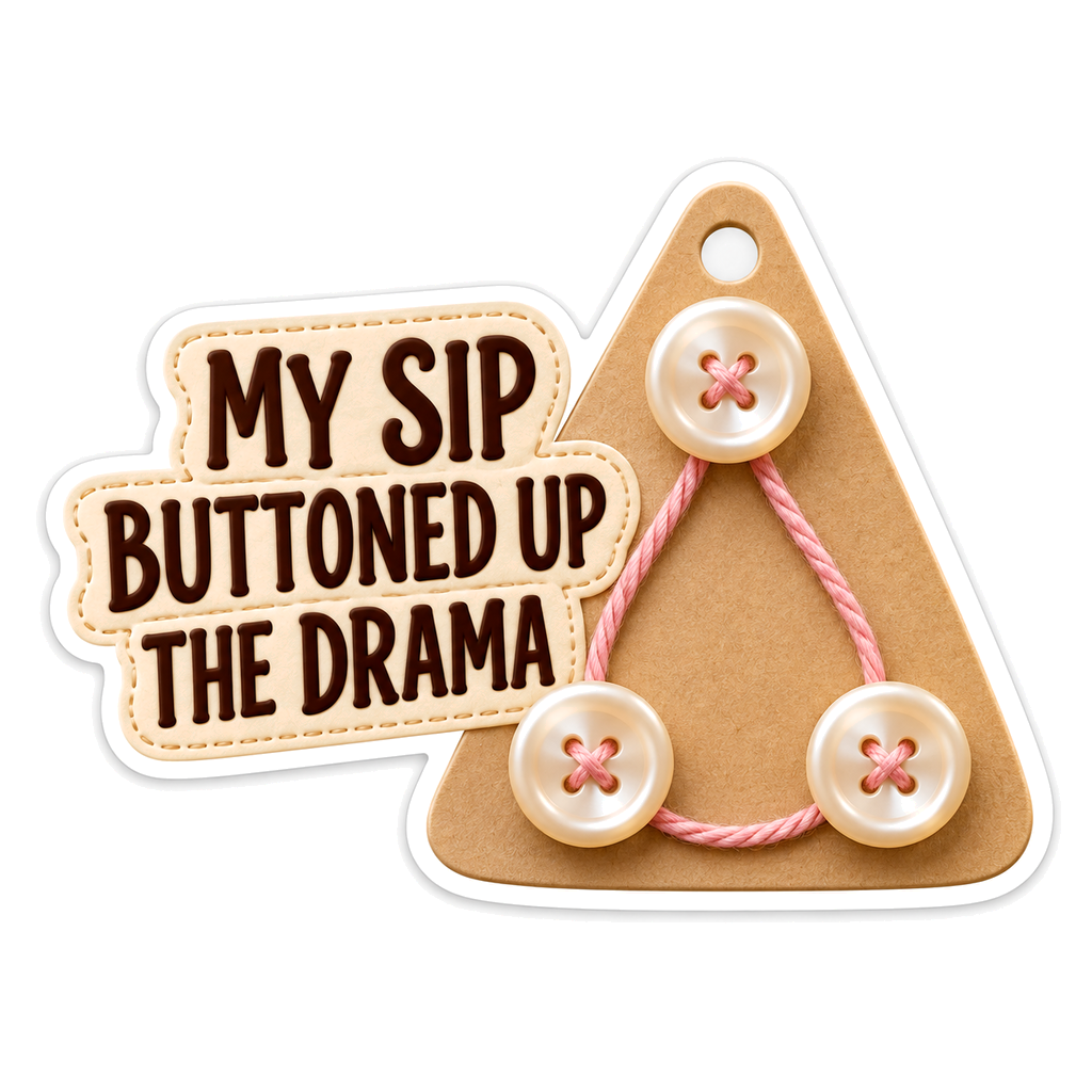Pearl Buttons and Pink Thread on Triangle Card Vinyl Decal Stickers