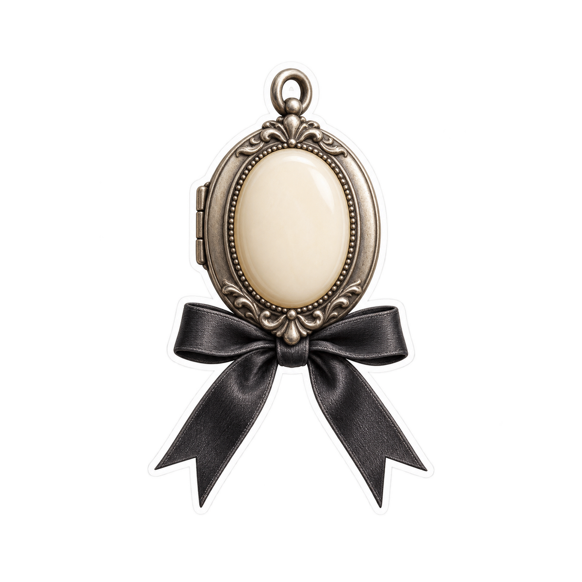 Ivory Oval Locket with Black Bow Art Vinyl Decal Stickers