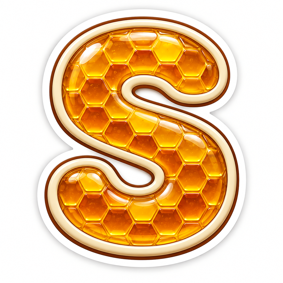 Golden Honeycomb Letter S with Ivory Edge Art Vinyl Decal Stickers