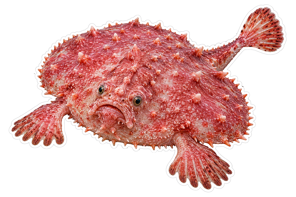 Pink Flattened Fish with Spiny Round Body Vinyl Decal Stickers