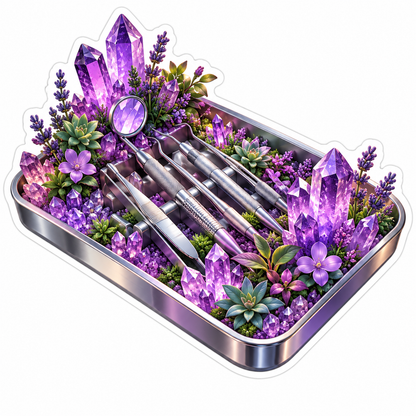 Silver Tool Tray With Purple Crystal Flowers Art Vinyl Decal Stickers