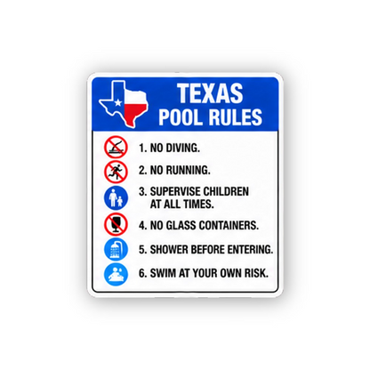 Blue Texas Pool Rules Numbered Portrait Vinyl Decal Stickers
