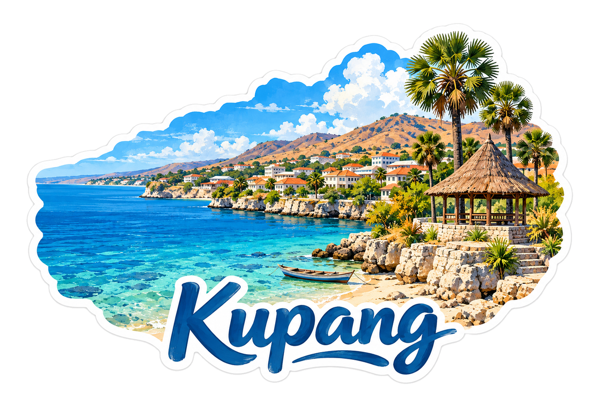 Kupang Blue Coast with Thatched Pavilion Vinyl Decal Stickers