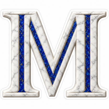 White Marble Blue Stone Inlay Letter M Art Vinyl Decal Stickers