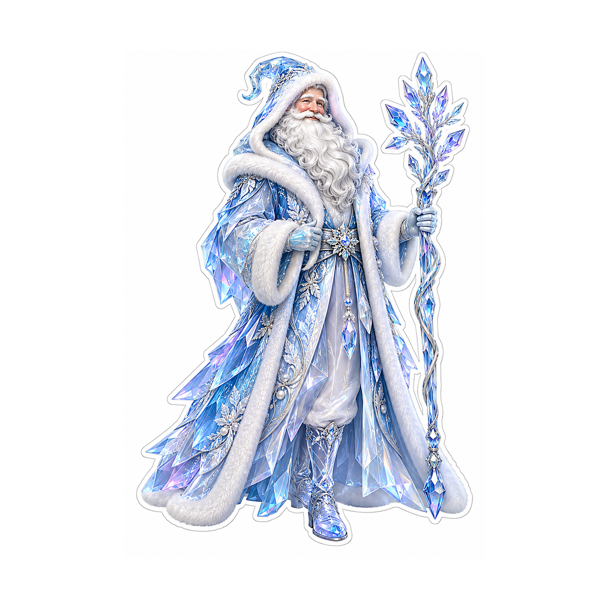 Crystal Blue Santa with Snowflake Staff Art Vinyl Decal Stickers