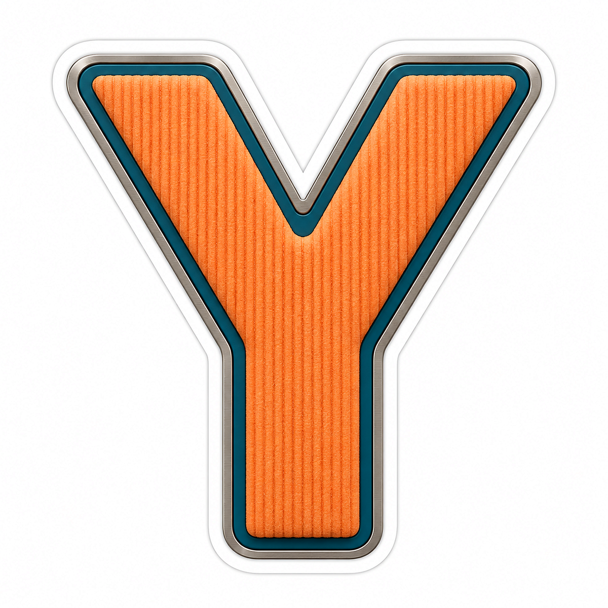 Orange Ribbed Letter Y with Teal Trim Art Vinyl Decal Stickers