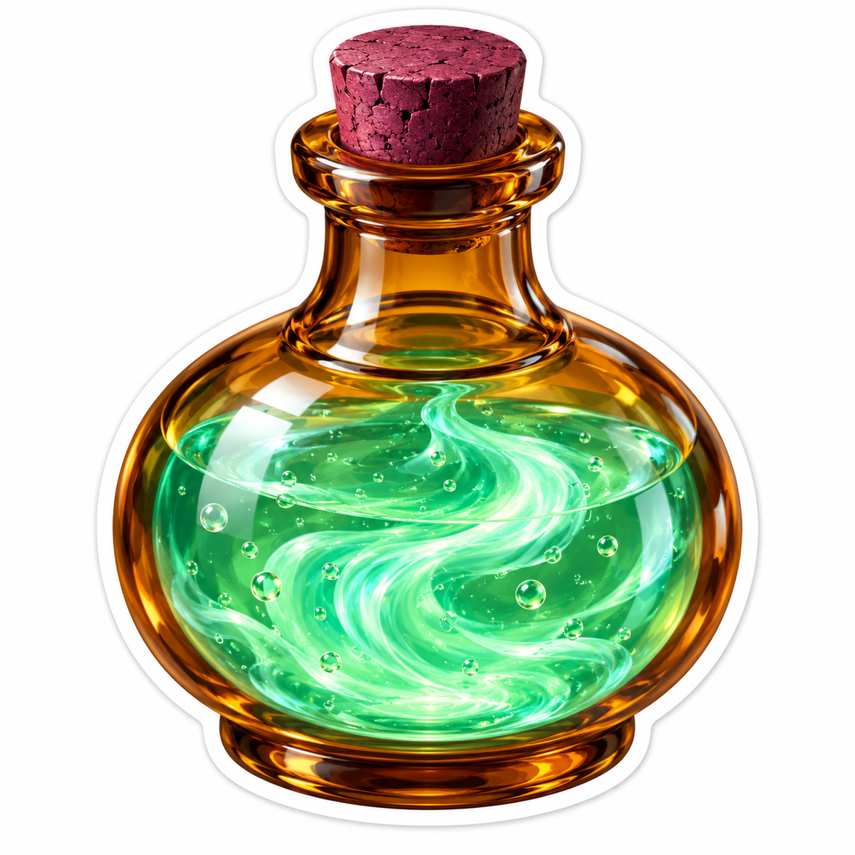 Amber Glass Bottle With Swirling Green Glow Art Vinyl Decal Stickers