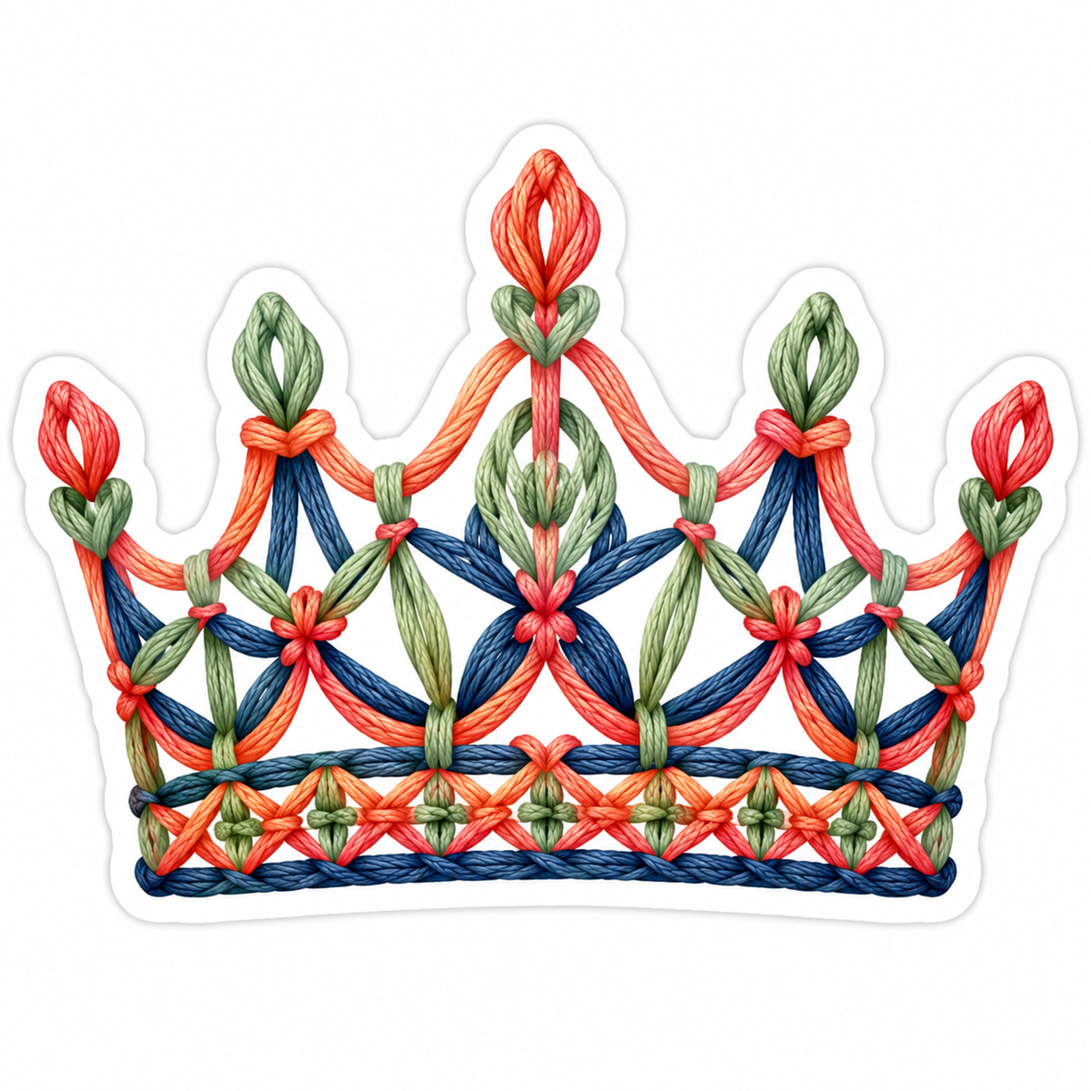 Colorful Woven Thread Crown with Red Tips Vinyl Decal Stickers