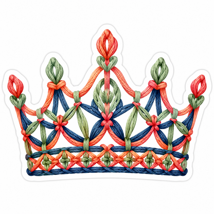 Colorful Woven Thread Crown with Red Tips Vinyl Decal Stickers