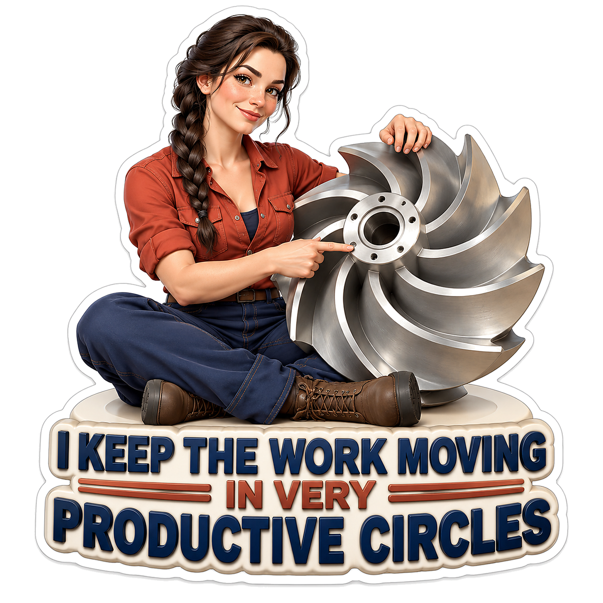 Seated Woman Holding Silver Spiral Wheel Vinyl Decal Stickers