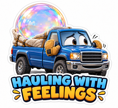 Blue Pickup Hauling Rainbow Bubble Art Vinyl Decal Stickers