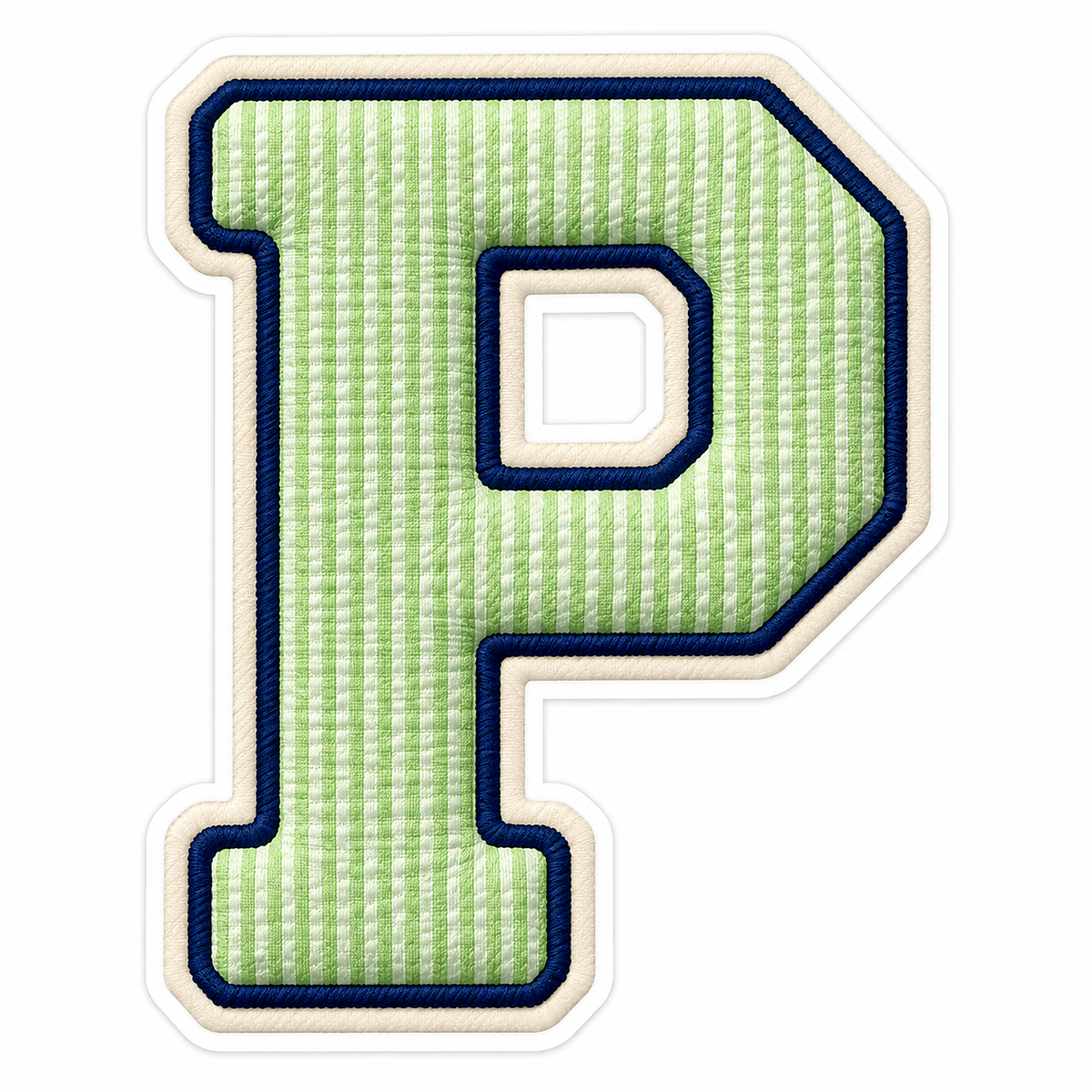 Pistachio Striped Letter P with Navy Stitching Vinyl Decal Stickers